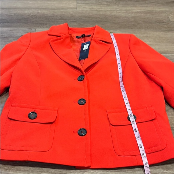 Jones NY Collection Fire Red Women's Blazer Button Up Pockets Size 14 Stretch - Picture 6 of 15